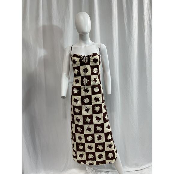 Little Lies 'Checkered Sun' Brown Print Dress Size M - NWT - Picture 2 of 5